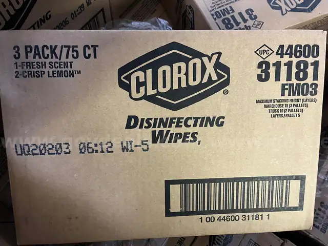 3 Pallets of Clorox Wipes  Kills 99.9% of Viruses & Bacteria  3 Packs per Box, Sealed & Expired  Perfect for Bulk