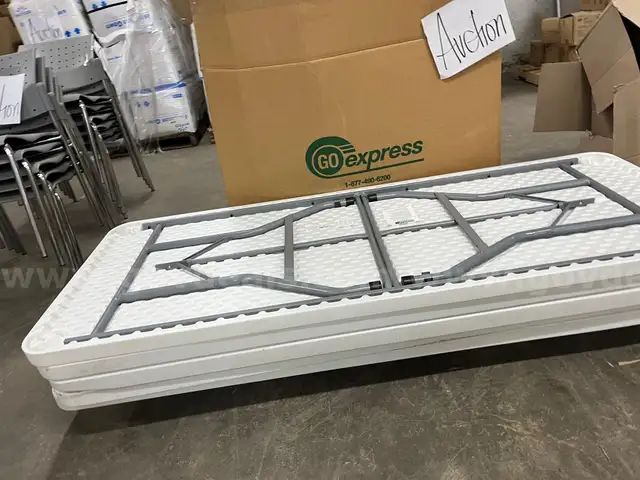 11 Non-Folding Tables – 8 White & 3 Gray ⚪ 8 White Tables | ⚫ 3 Gray Tables  5 Feet Long – Slightly Used, Good Conditi