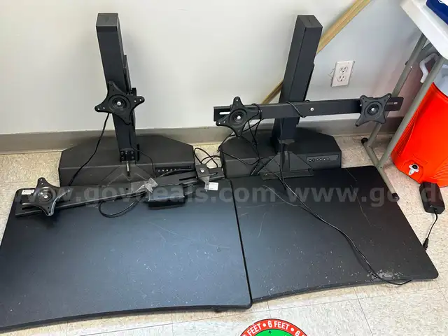 Office monitor lifts for 2 screens