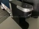 Refrigerator, microwave, Keurig, chairs, tables