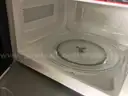 Refrigerator, microwave, Keurig, chairs, tables