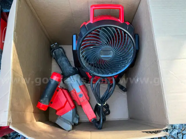 Lot of 3 Milwaukee Tools - M18 18V 120V Packout Fan, Sawzall, Compound Miter Saw