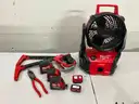 Lot of Milwaukee Tools, M18 Packout Fan, Hack Saws, Tape Measures, Cutters, Lights