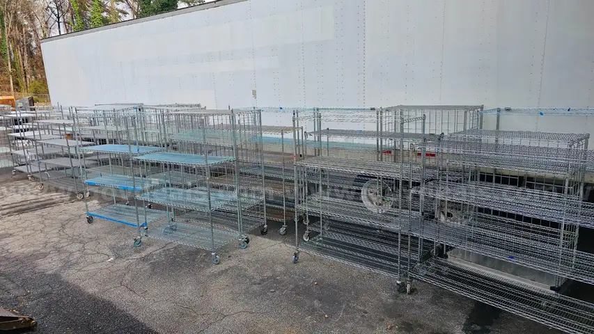 Lot of 30 Stainless Steel Wire Shelving Units with Wheels