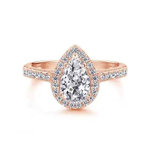 Impressive - Wedding Ring For Women Simple Style Blue Cubic Zirconia Rose Gold