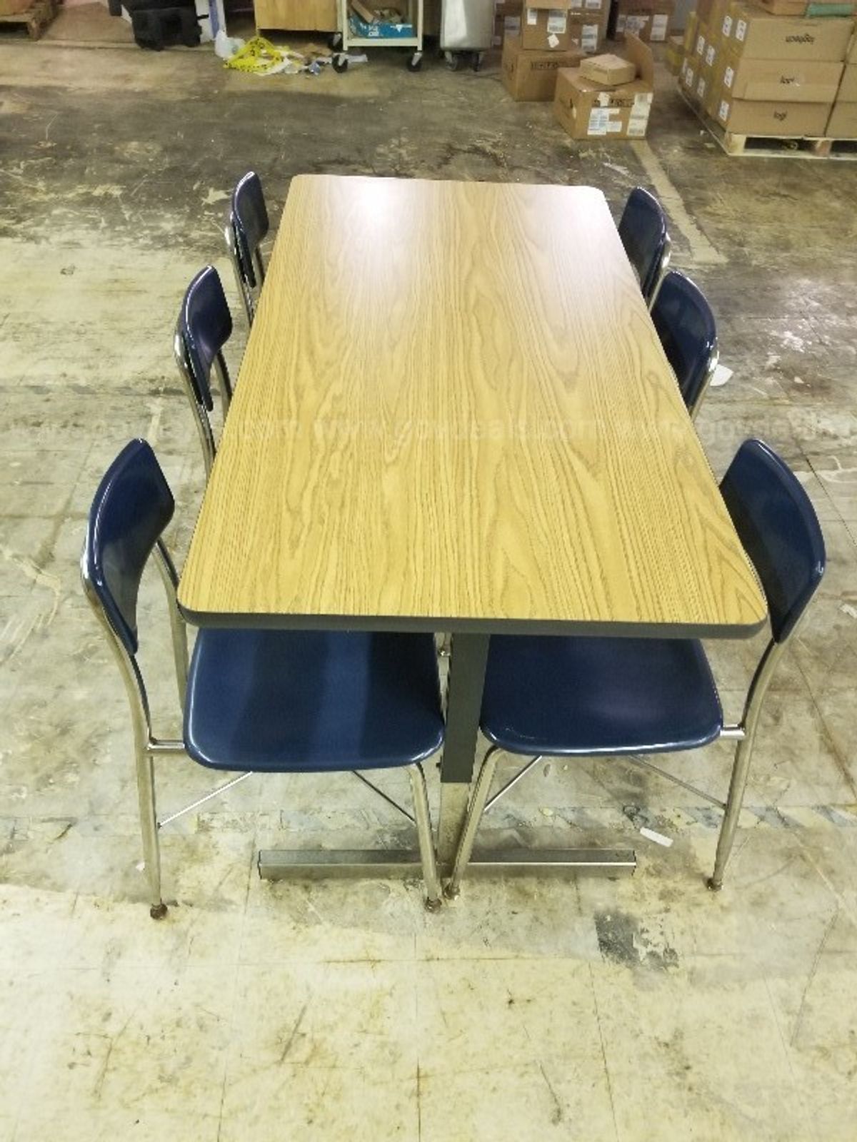 Cafeteria table 30 x 60 adjustable height and 6 chairs | GovDeals