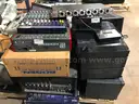 PALLET OF VARIOUS MUSICAL ELECTRONICS AMPS,MIXERS,AMPLIFIERS