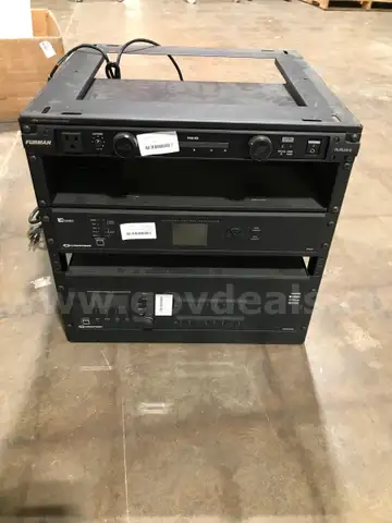 MIDDLE ATLANTIC MUSIC RACK WITH THREE CRESTRON CONTROLLER UNITS +FURMAN