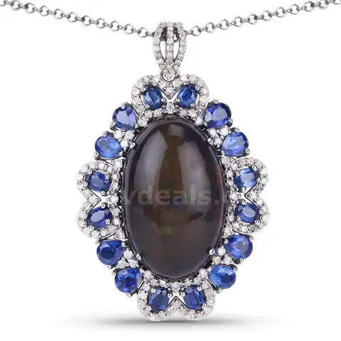 Opal, Kyanite, and White Diamond Necklace