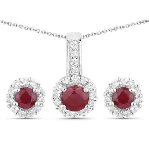 JEWELRY -CHRISTMAS SILVER SALE - Ruby and White Topaz Jewelry Set