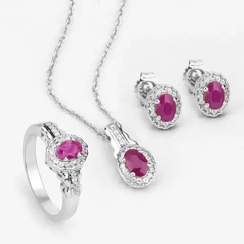 Ruby and White Topaz 3 Piece Jewelry Set