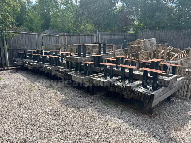 Wood benches with steel base