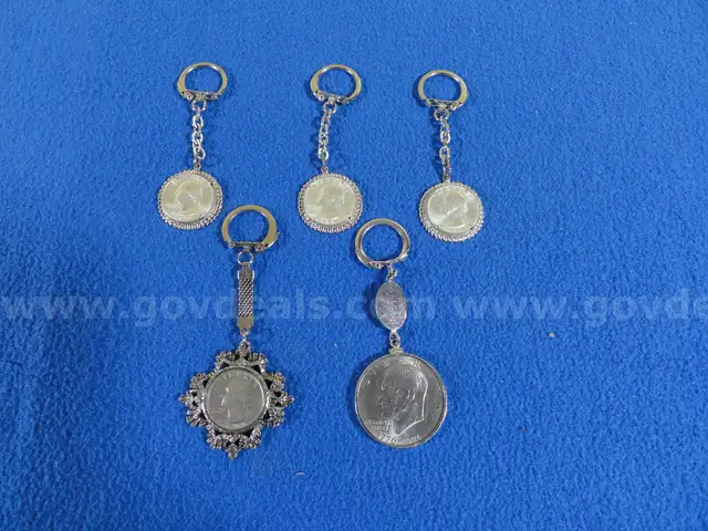 Lot of 5 Keychains (incl. Silver Washington Quarters)