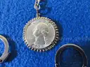 Lot of 5 Keychains (incl. Silver Washington Quarters)