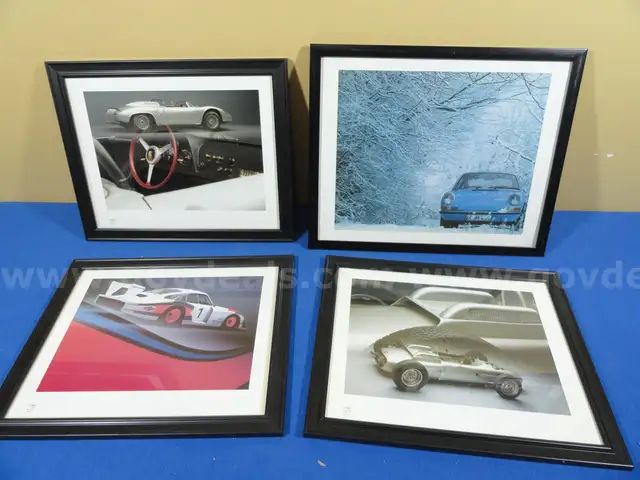 Lot of 4 Vintage Porsche Dealer Pictures/Posters Framed