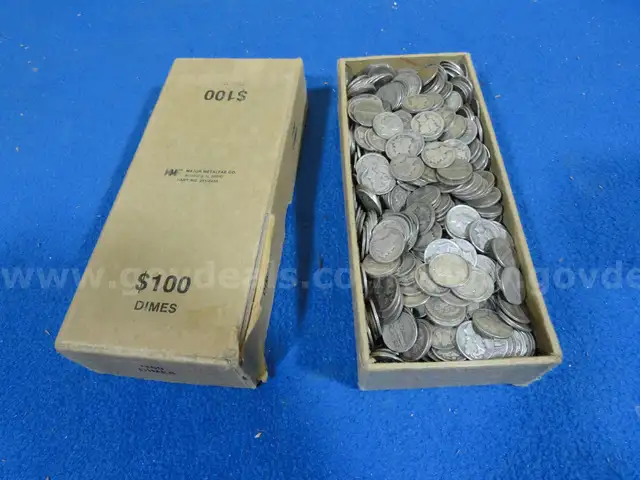 Stash of 1,000 Mercury Dimes - 90% Silver, $100 Face Value (Mixed VF to Worn)
