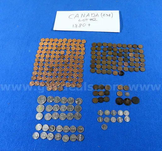 CANADA - 238 Coins Lot &#x2013; Oldest 1913 &#x2013; Nickels, Dimes, Quarters, Large Cents &#x26; More!