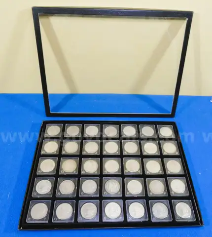 35 Morgan Silver Dollar Collection - Many in AU Condition - No Duplicates w/ Display Case