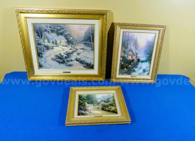 Lot of 3 Thomas Kinkade Framed Artworks with Certificates of Authenticity (COAs)