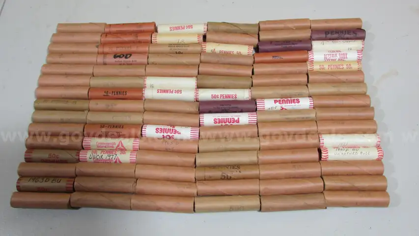 LOT of 90 Uncirculated pre-1982 Pennies/Cents Rolls Original Bank Wrapped