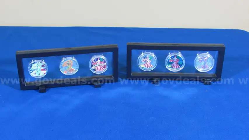 Beautiful Set of Colorized &#x26; Hologram Silver Eagles, Consecutive Years (2000&#x2013;2005), Framed