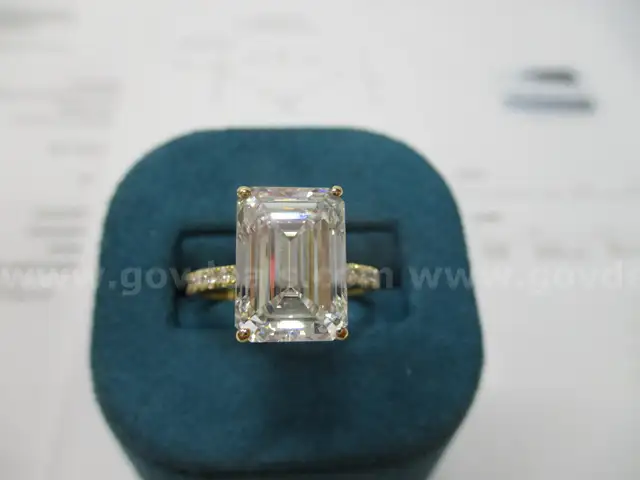 18k YG Ring w/ 5.02 Carat Emerald Cut Brilliant Lab Grown Diamond with IGI Report