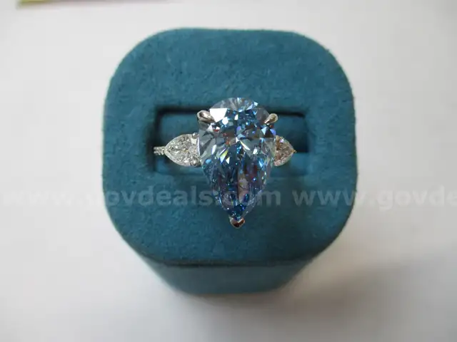 Platinum Ring w/ 5.04 carat Pear Cut Fancy Vivid Blue Brilliant Lab Diamond