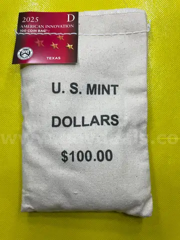 NEW SEALED 2025D UNCIRCULATED AMERICAN INNOVATION TEXAS DOLLAR $100 COIN BAG FREE SHIPPING (USA ONLY)