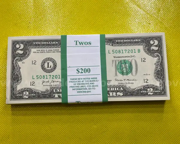 (100) CRISP 2017A UNCIRCULATED SAN FRANCISCO $2 DOLLAR BILLS IN SEQUENTIAL ORDER FREE SHIPPING (USA ONLY) L4