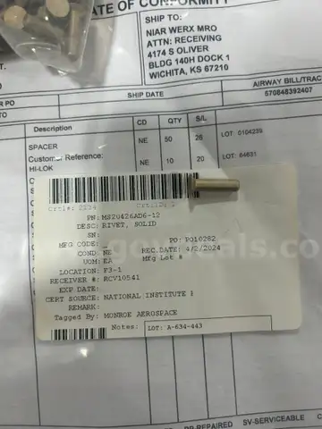 RIVET, SOLID, COUNTERSUNK 100&#xB0;