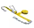 13 flatbed Kinedyne heavy duty straps, 4 heavy duty chain straps and 5 heavy duty recovery straps