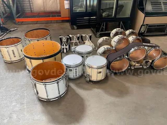 Assorted Yamaha Drums, Pearl Drums and Carriers