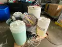 Pallet of Laundry Chemicals w/ Dispenser &#x26; (11) Double Linen Carts