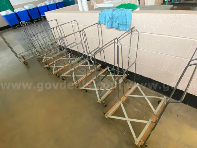 Pallet of Laundry Chemicals w/ Dispenser &#x26; (11) Double Linen Carts