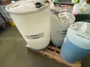 Pallet of Laundry Chemicals w/ Dispenser &#x26; (11) Double Linen Carts