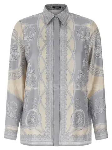 Versace La des Dieux, Silk Button-up Shirt, Sliver Grey - Size 42