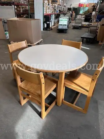 Wooden Library Table and Four Chairs