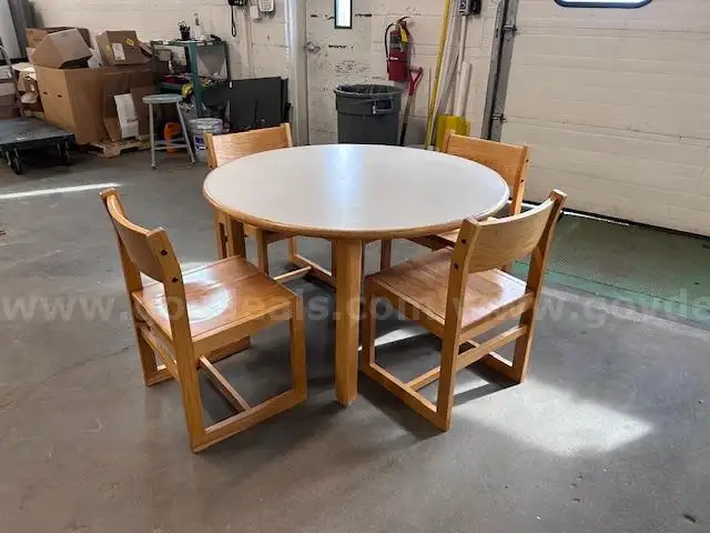 Wooden Library Table and Four Chairs