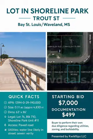 0.11 Acre Lot on Canal Connecting Jourdan River &#x2013; Trout St, Bay St. Louis/Waveland, MS