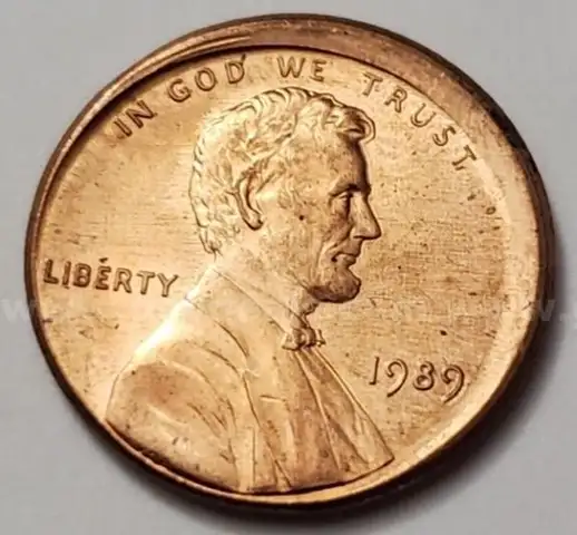 1989 ERROR OFF CENTER LINCOLN CENT, PENNY. BROADSTRIKE REVERSE ALSO (oF) MS UNCIRCULATED