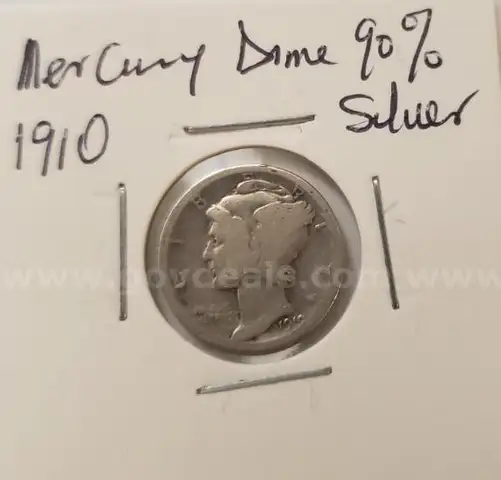 1910 Mercury Dime Silver Winged Liberty, 90% Silver Coin