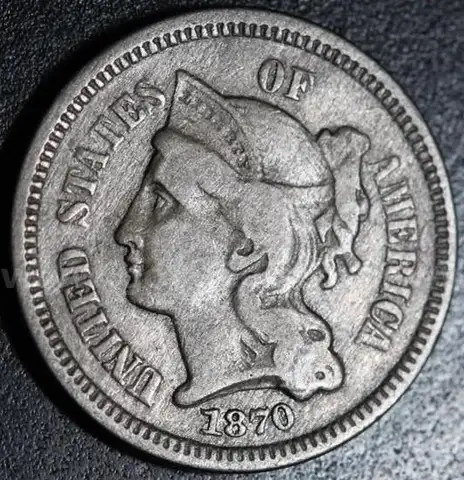 **Rare Date**1870 THREE 3     CENT NICKEL