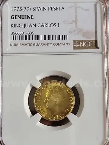 1975 Spain Una Peseta NGC Genuine King Juan Carlos 1