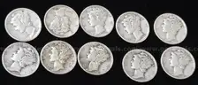 10 Lot of 90% Silver Mercury Dimes