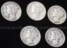5 Key Dates 90% Silver Mercury Dimes