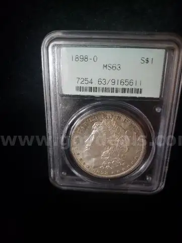 Very Rare 1898-O $1 Morgan Silver Dollar PCGS MS63 Old Green Hold. Beautifully Toned Front Side &#x26; Obverse Reverse Coin.