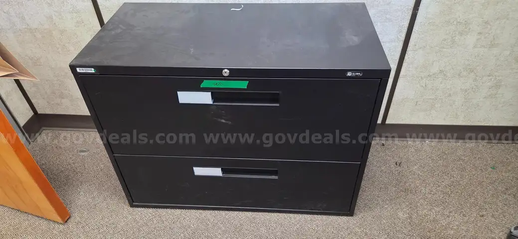 Global 2-Drawer Black Metal Lateral Filing Cabinet with Lock