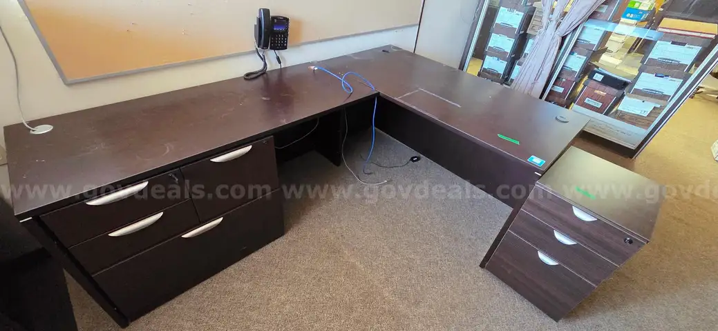 Large L-Shaped Office Desk with Two Drawer Units