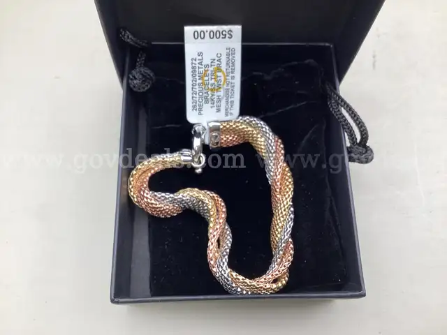 Precious Metals Bracelet 14k/SS TRI-TN Mesh Twist Bracelet ( Retail Tag Price $500.00 )