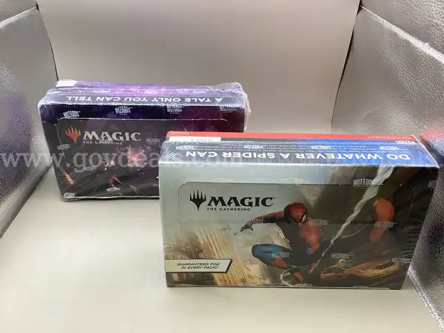 Lot of 2 MAGIC the gathering,  Marvel Spider-man ( play Boosters ) &#x26; Wilds of the Eldraine ( Draft Boosters )